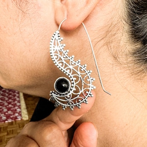 Brass and Silver Plated Earrings with 2 different stones - Ethnic Earrings - Tribal Earrings
