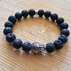 Lava stone bracelet 10mm - Lava stone bracelet with Buddha head- Buddha head bracelet- Lava stone bracelet