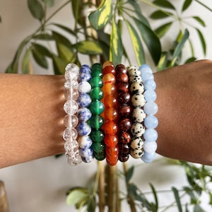Bracelet in Natural Pearls of about 8mm - Choice Among 7 Stones- Smooth Semi-Precious Stone and Natural Round