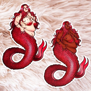 Red Siren Sticker - Fat Mermaid - Fat Positive Art - Plus Size Art - Fat Babe Sticker