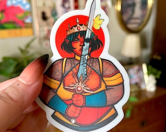 Sword Girly II Vinyl Sticker - Fat Positive Art - Body Positive Art - Fat Babe - Fat Liberation
