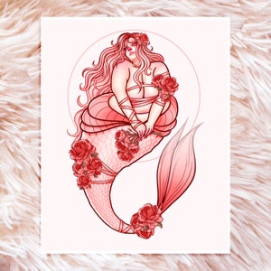 Pink Mermaid Print - Fat Mermaid Art - Fat Positive Art - Fat Liberation Art - Body Positive Art