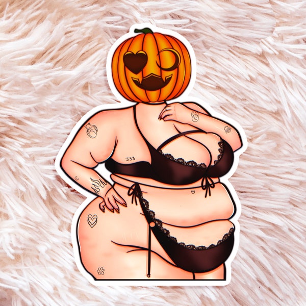 Kürbis Mädchen Sticker - Fat Art - Fat Positive Art - Plus Size Art - Fat Babe Sticker - Halloween Art