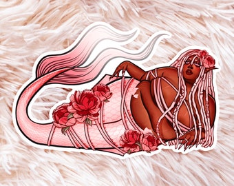 Pink Mermaid II Sticker - Fat Mermaid - Fat Positive Art - Plus Size Art - Fat Babe Sticker