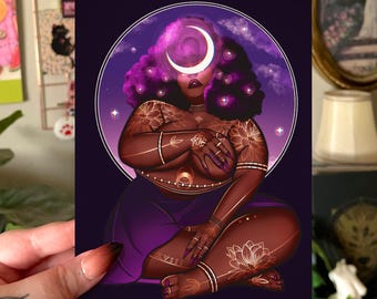 Moon Goddess III Digital Print Download - Printable Fat Positive Art - Plus Size Art - Fat Art - Body Positive Art - Fat Liberation Art