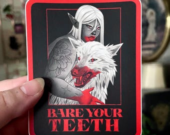 Bare Your Teeth Vinyl Sticker - Fat Art - Feminine Rage Art - Fat Positive Sticker - Body Positive Sticker - Plus Size Sticker - Wolf Art