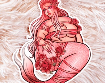 Pink Mermaid III Sticker - Fat Mermaid - Fat Positive Art - Plus Size Art - Fat Babe Sticker
