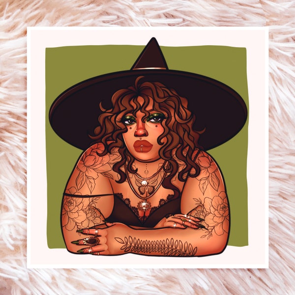 Green Witch II Print - Fat Art - Plus Size Art - Fat Positive Art - Fat Babe Art - Body Positive Art - Witchy Art