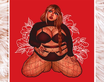 Red Tattoos II Print - Fat Art - Plus Size Art - Fat Positive Art - Fat Babe Art - Body Positive Art