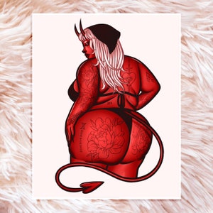 Devil Girl III Summer Print - Fat Art - Plus Size Art - Body Positive Art - Demon Girl Art - Devil Girl Art