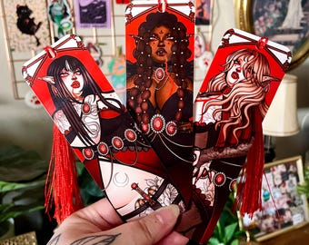 Vampire Bookmarks - Tassel Bookmark - Fat Art - Plus Size Art - Book Lover Gift