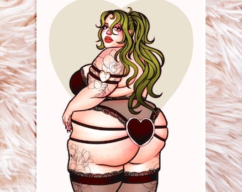 Green Girly Print - Fat Positive Art - Body Positive Art - Plus Size Art - Fat Babe