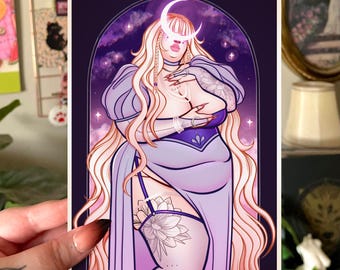 Moon Goddess Digital Print Download - Printable Fat Positive Art - Plus Size Art - Fat Art - Body Positive Art - Fat Liberation Art