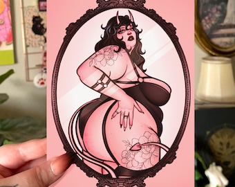 Pink Demon Girl Digital Print Download - Printable Fat Positive Art - Plus Size Art - Fat Art - Body Positive Art - Fat Liberation Art