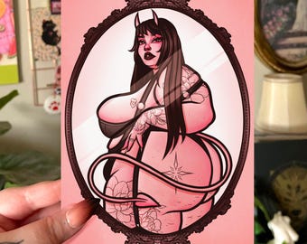 Pink Demon Girl VI Digital Print Download - Printable Fat Positive Art - Plus Size Art - Fat Art - Body Positive Art - Fat Liberation Art