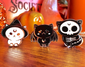 Spooky Babies Enamel Pins - Halloween Pins - Cute Pins - Cat Enamel Pin - Witch Cat Enamel Pin - Bat Enamel Pin - Skeleton Cat Enamel Pin