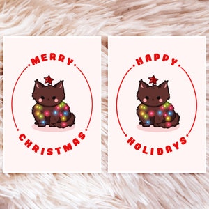 Christmas Cat Print - Holiday Print - Christmas Lights Cat - Cute Christmas Postcard - Holiday Postcard - Merry Christmas - Happy Holidays