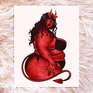 Devil Girl II Summer Print - Fat Art - Plus Size Art - Body Positive Art - Demon Girl Art - Devil Girl Art