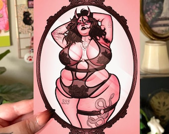 Pink Demon Girl III Digital Print Download - Printable Fat Positive Art - Plus Size Art - Fat Art - Body Positive Art - Fat Liberation Art