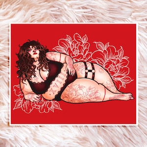 Red Tattoos Print - Fat Positive Art - Body Positive Art - Plus Size Art - Fat Babe - Tattoo Art