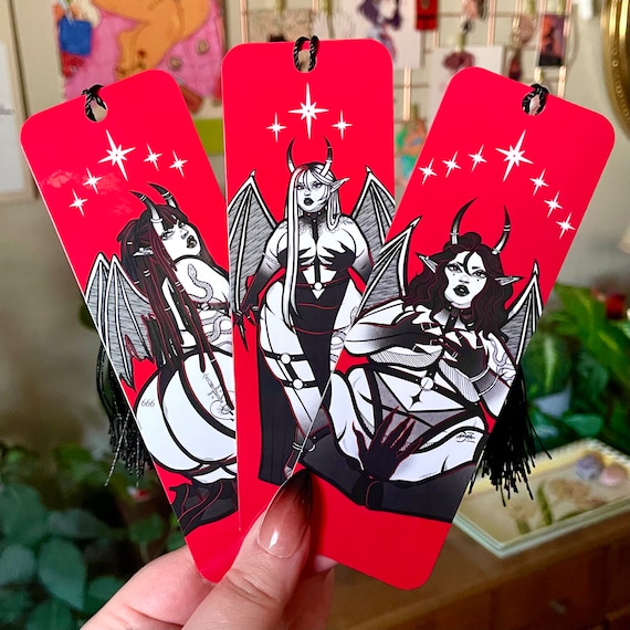 Demon Queen Bookmarks - Tassel Bookmark - Fat Art - Plus Size Art - Book Lover Gift - Demon Girl Art