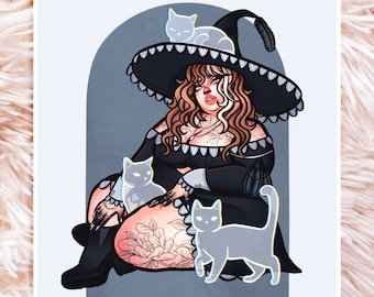 Ghost Kitties III Impresión - Arte Gordo - Arte de Tamaño Plus - Arte Positivo Gordo - Arte de Nena Gorda - Arte Positivo Corporal - Arte de Halloween - Halloween Lindo