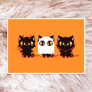 Trick or Treat Print - Halloween Art Print - Cute Art - Black Cat Art - Halloween Decor - Cute Wall Art