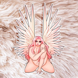 Pink Angel Sticker - Fat Art - Fat Babe Sticker - Body Positive Sticker - Plus Size Sticker - Fat Positive Sticker - Fat Angel Sticker