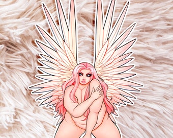 Pink Angel Sticker - Fat Art - Fat Babe Sticker - Body Positive Sticker - Plus Size Sticker - Fat Positive Sticker - Fat Angel Sticker