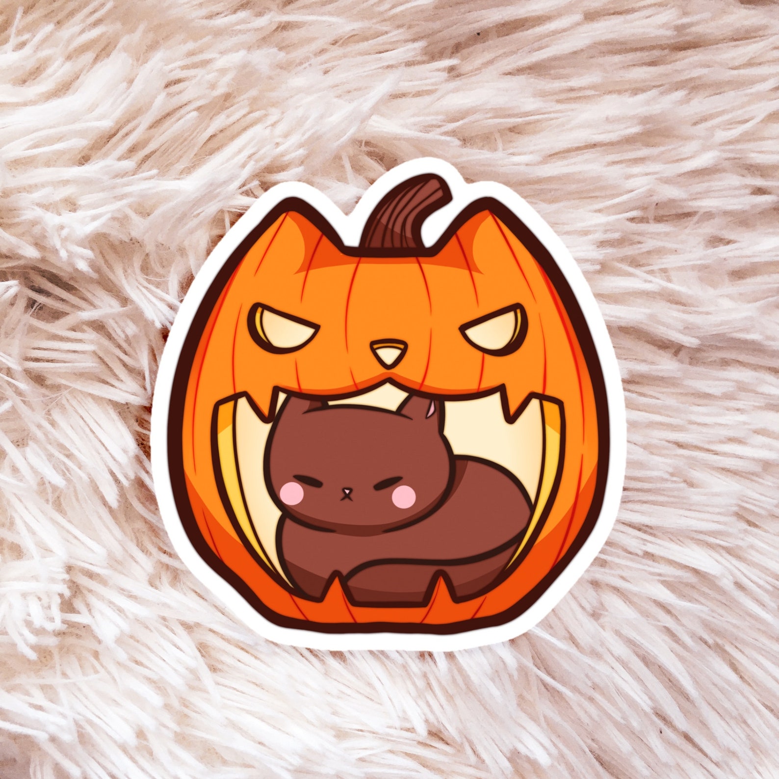 Pumpkin Cat Sticker - Cute Halloween Art - Jack-o'-lantern Sticker ...