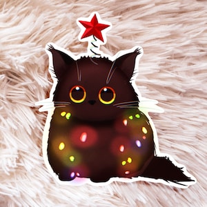 Christmas Cat Sticker - Holiday Cat Sticker - Christmas Lights Cat - Cute Cat Sticker - Cute Christmas Sticker