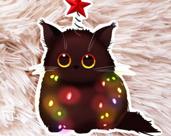 Christmas Cat Sticker - Holiday Cat Sticker - Christmas Lights Cat - Cute Cat Sticker - Cute Christmas Sticker