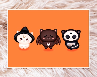 Spooky Babies Print - Halloween Art Print - Cute Art - Black Cat Art - Halloween Decor - Cute Wall Art