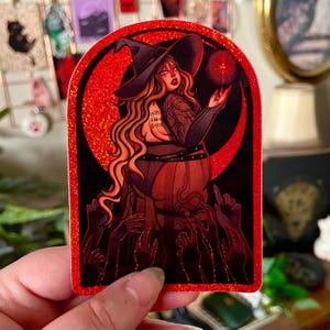 Crimson Moon Vinyl Sticker - Fat Art - Fat Babe Sticker - Plus Size Sticker - Witchy Art