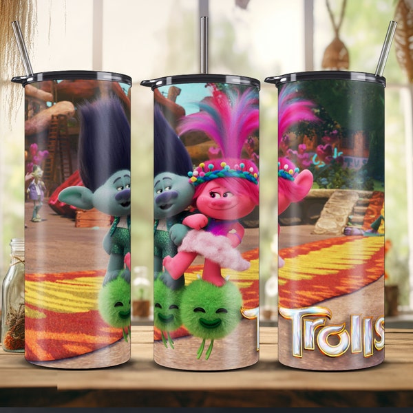 TROLLS 3 BAND TOGETHER 2023 | Tumbler Wrap, Cartoon 20oz Skinny, Movie 2023 Poppy Branch Template, Sublimation 2480x1122px 300DPI-png Files