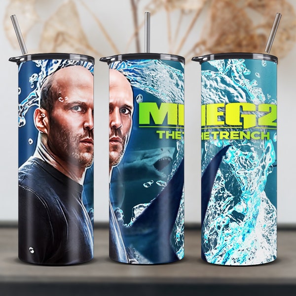 THE MEG 2- The TRENCH- Jason Statham-The Movie 2023- 1 Tumbler Wrap Cartoon 20oz Skinny,  Template, Sublimation 2480x1122px 300DPI-png Files