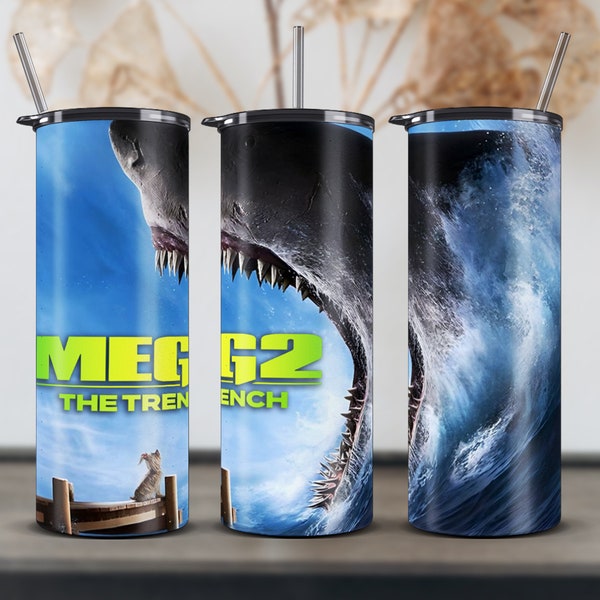 THE MEG 2- The TRENCH- Jason Statham-The Movie 2023- 1 Tumbler Wrap Cartoon 20oz Skinny,  Template, Sublimation 2480x1122px 300DPI-png Files