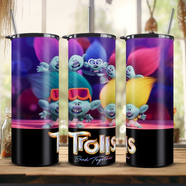 TROLLS 3 BAND TOGETHER 2023 | Tumbler Wrap, Cartoon 20oz Skinny, Movie 2023 Troll band Template, Sublimation 2480x1122px 300DPI-png Files