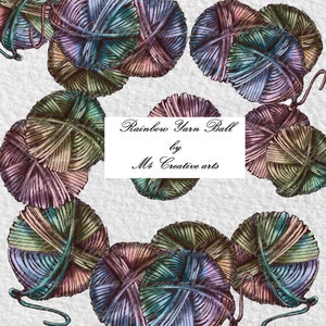 Clipart de boule de fil de couleur arc-en-ciel, Illustration numérique, Clipart d’article de tricot