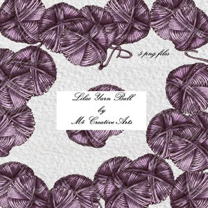 Clipart de boule de fil coloré lilas, illustration numérique, clipart d’article de tricot
