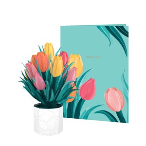 Bouquet de tulipes comme carte d'art avec cadre photo, flore, tulipes colorées, pop-up, avec enveloppe, origami, fait main, commerce équitable, durable, FM002