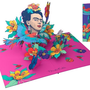 Frida Kahlo mit Naturmotiven, Kunstkarte mit Umschlag, Pop-up Technik, Nachhaltig, Fairtrade, FK008