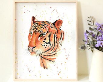 Tiger painting Animal portrait Original watercolor Tiger wall art Home gift Wildlife art Animal portrait Abstract tiger artwork