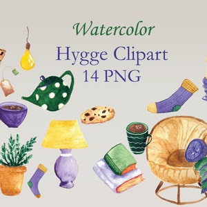 Cozy home clipart, Watercolor Hygge lllustration, Hand painted PNG, Cozy fall, Cozy winter, Rustic home PNG, Autumn hygge clipart, Fall PNG