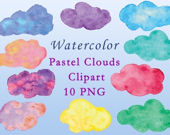 Pastel aquarel wolken PNG Aquarel vormen PNG Aquarel handgeschilderde wolken Instant download illustratie Aquarel pastel clipart