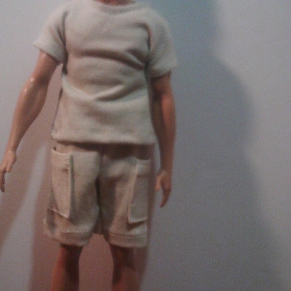 12" Doll Beige Short-Sleeved T-Shirt & Cargo Shorts Set