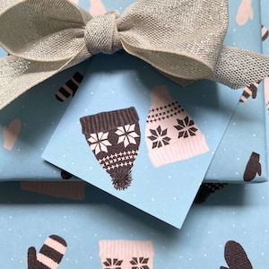Winter Knits Gift Tags, 5 Gift Tags with String, Cozy, Christmas Wrapping Paper, Winter Knits, Mittens and Hats, Pompom Hat, Wool Mittens