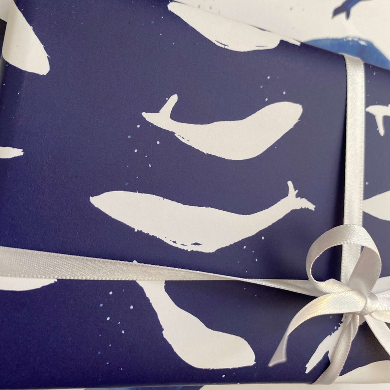 Whale Wrapping Paper Sheets, Double-Sided Gift Wrap, 29x20in sheet, Boy Birthday, Whale Party, Nautical Wrapping Paper, Ocean Wrapping Paper image 5