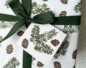 Pine Cone Gift Tags, 5 Gift Tags with String, Winter Holiday Wrapping Paper, Pine Cones, Forest Artwork, Gift Tag Christmas Wrapping Paper