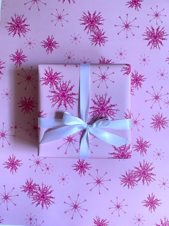 Pink Snowflake Wrapping Paper Sheets Doublesided Gift Wrap Etsy